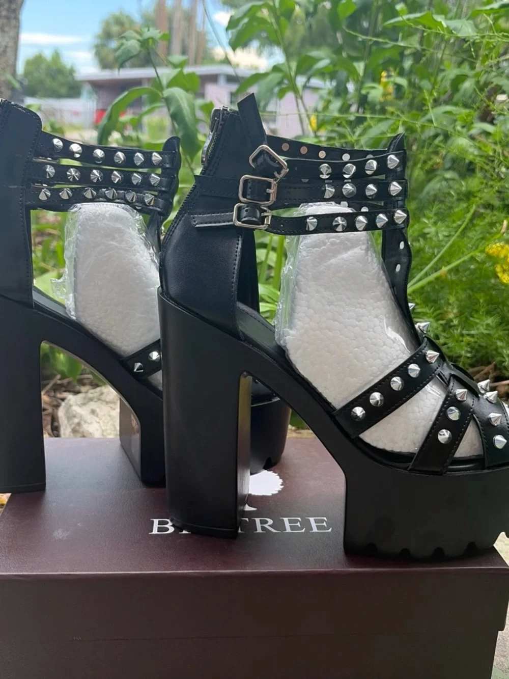 Black Spiked Platform Sandals - Women